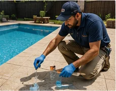 Pool builders & cleaners at work